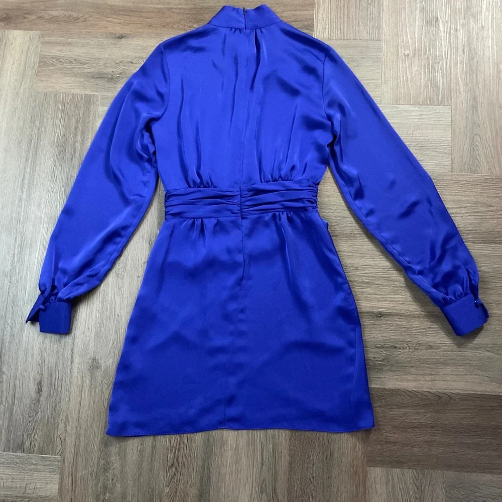 NWT Ramy Brook Angela Satin Mock Neck Keyhole Mini Dress Womens 0 Blue Purple